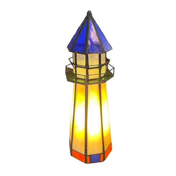 Other - Vtg Stained Glass Lighthouse Table Lamp Night Light 10" Tall Beach House